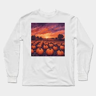 Halloween Pumpkin Patch at Dawn Landscape Long Sleeve T-Shirt